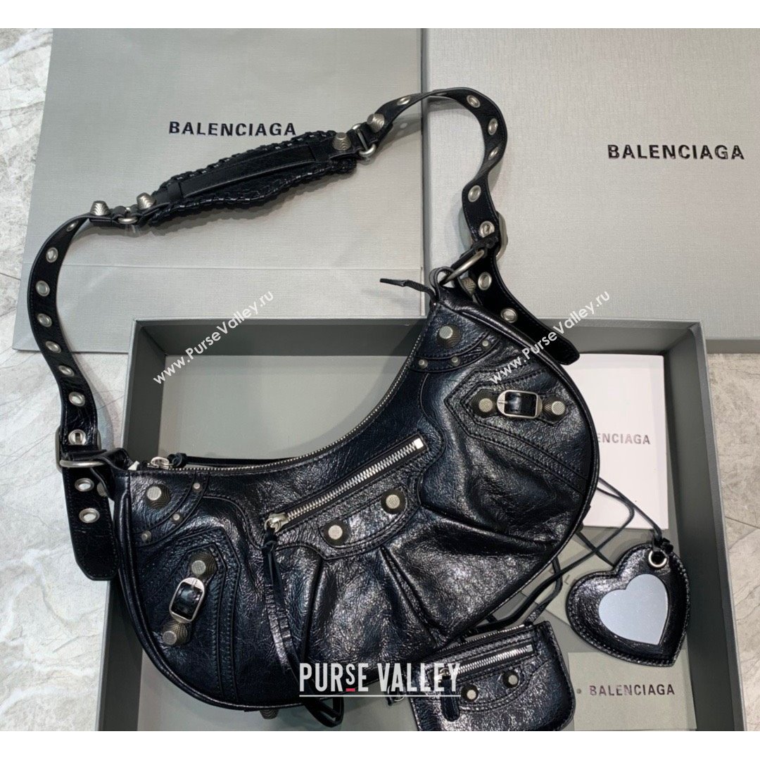 Balenciaga Le Cagole Lambskin Small Shoulder Bag Black/Aged Silver 2021 (JM-21091029)