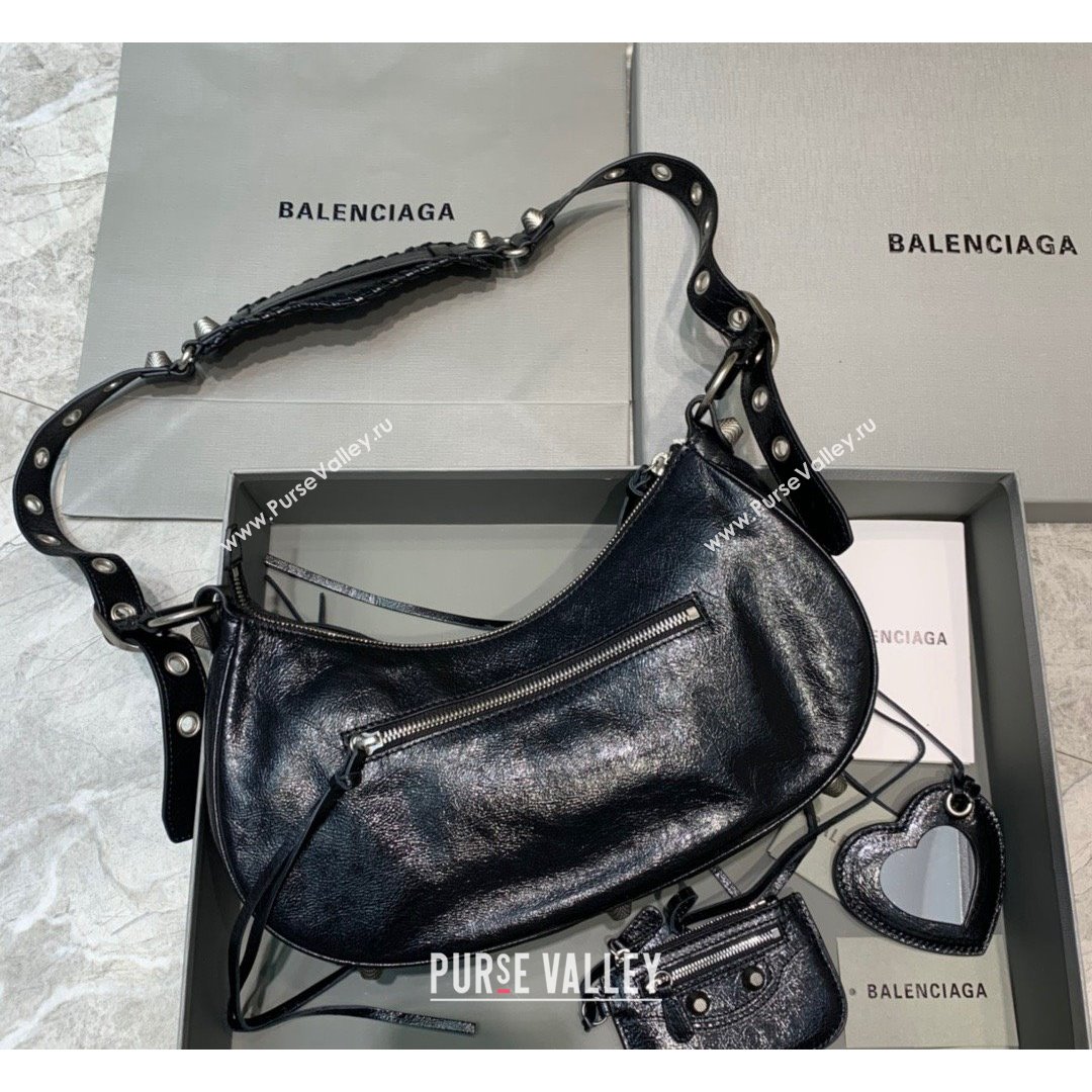 Balenciaga Le Cagole Lambskin Small Shoulder Bag Black/Aged Silver 2021 (JM-21091029)