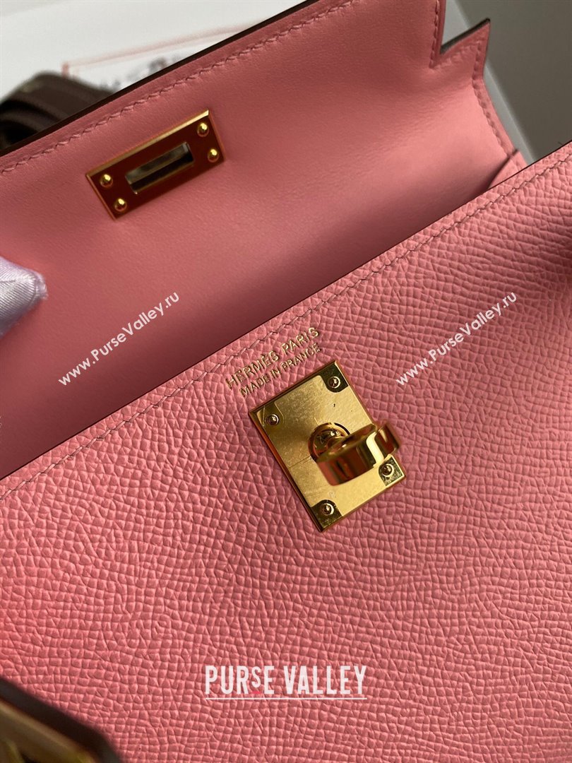 Hermes Mini Kelly II Bag 19cm in Original Epsom Leather Milk Shake Pink/Gold 2024 (Full Handmade) (XYA-24030104)