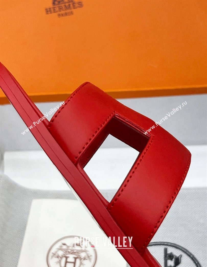 Hermes Oran Classic Flat Slides Sandal in Swift Leather Red 2025 H02272 (MD-250227019)