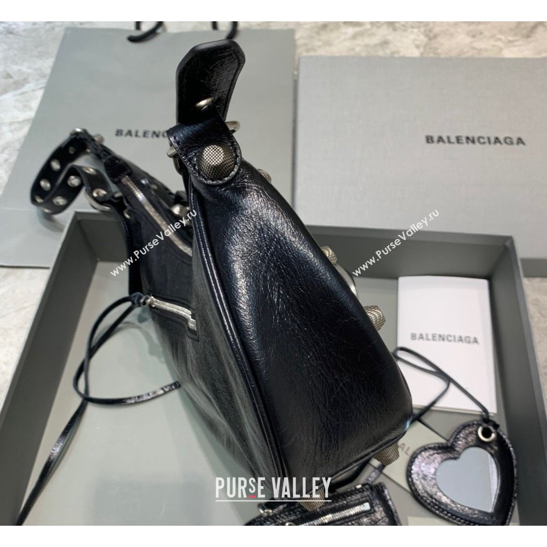 Balenciaga Le Cagole Lambskin Small Shoulder Bag Black/Aged Silver 2021 (JM-21091029)