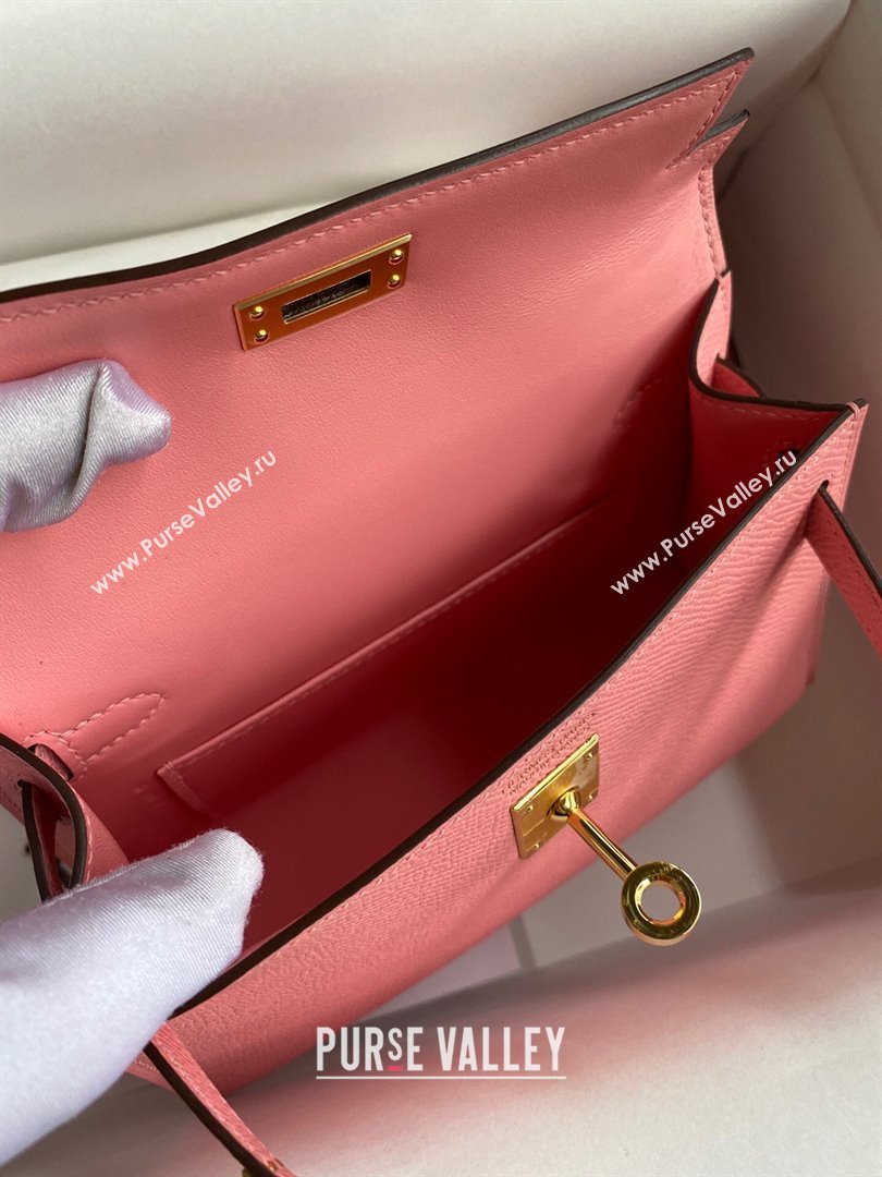 Hermes Mini Kelly II Bag 19cm in Original Epsom Leather Milk Shake Pink/Gold 2024 (Full Handmade) (XYA-24030104)