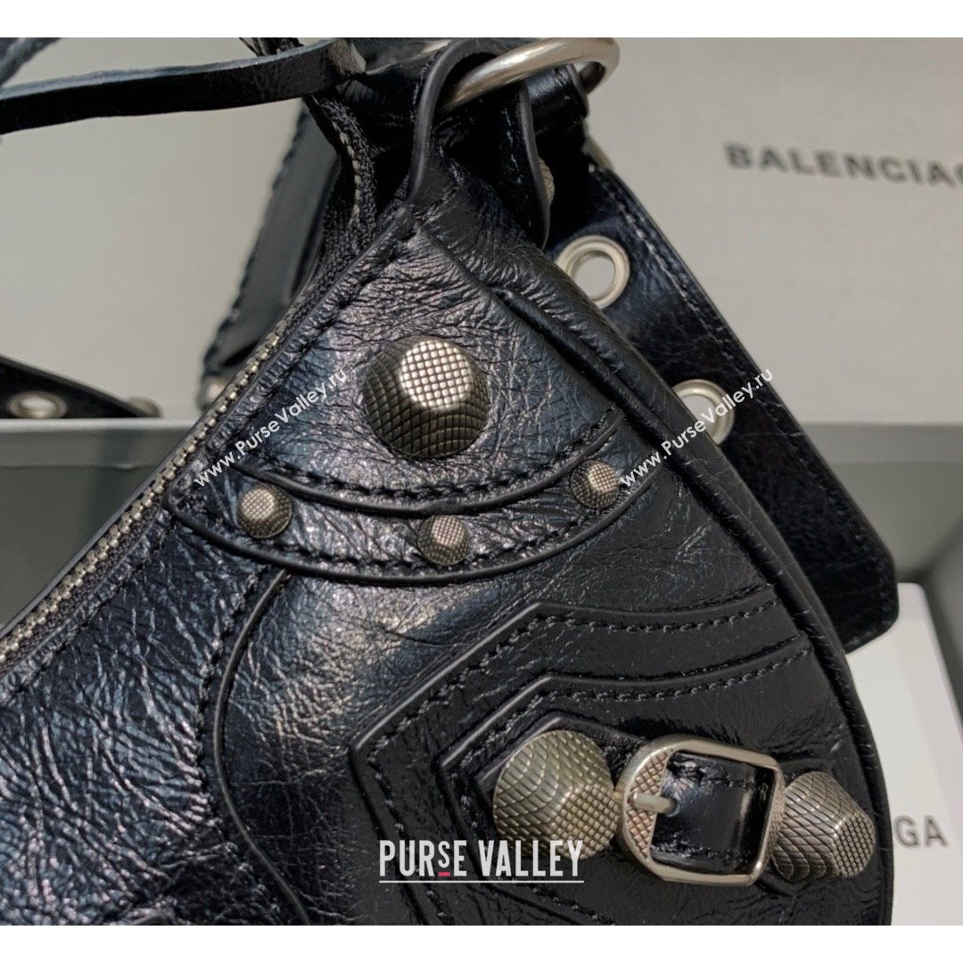 Balenciaga Le Cagole Lambskin Small Shoulder Bag Black/Aged Silver 2021 (JM-21091029)