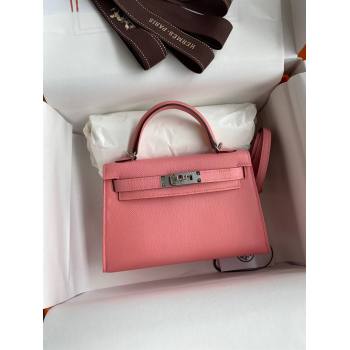Hermes Mini Kelly II Bag 19cm in Original Epsom Leather Milk Shake Pink/Silver 2024 (Full Handmade) (XYA-24030105)