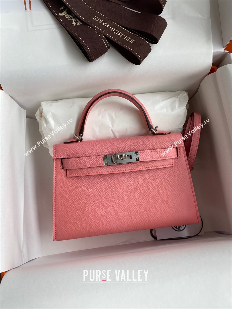 Hermes Mini Kelly II Bag 19cm in Original Epsom Leather Milk Shake Pink/Silver 2024 (Full Handmade) (XYA-24030105)