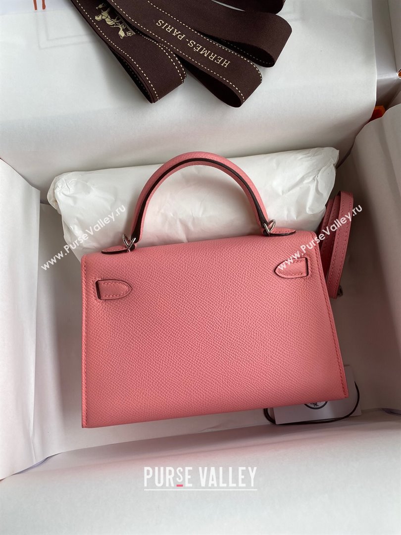 Hermes Mini Kelly II Bag 19cm in Original Epsom Leather Milk Shake Pink/Silver 2024 (Full Handmade) (XYA-24030105)