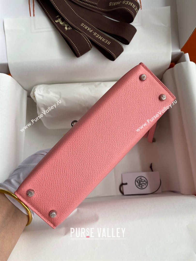 Hermes Mini Kelly II Bag 19cm in Original Epsom Leather Milk Shake Pink/Silver 2024 (Full Handmade) (XYA-24030105)