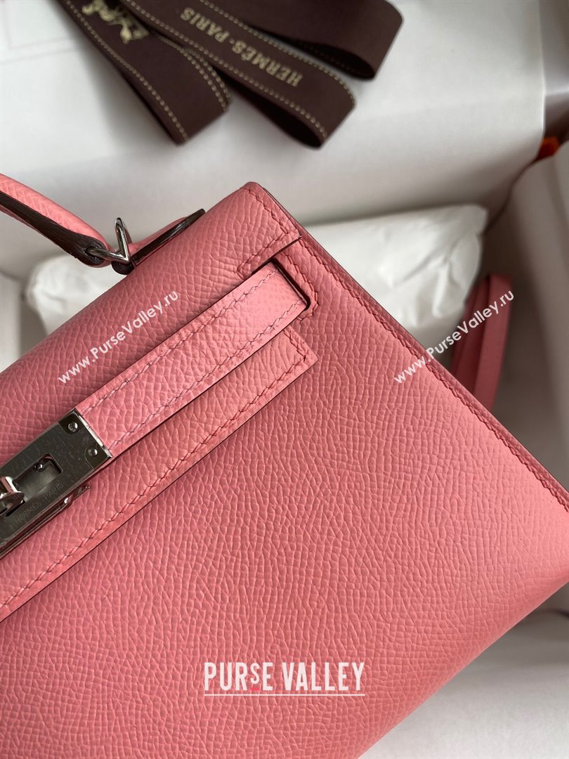 Hermes Mini Kelly II Bag 19cm in Original Epsom Leather Milk Shake Pink/Silver 2024 (Full Handmade) (XYA-24030105)