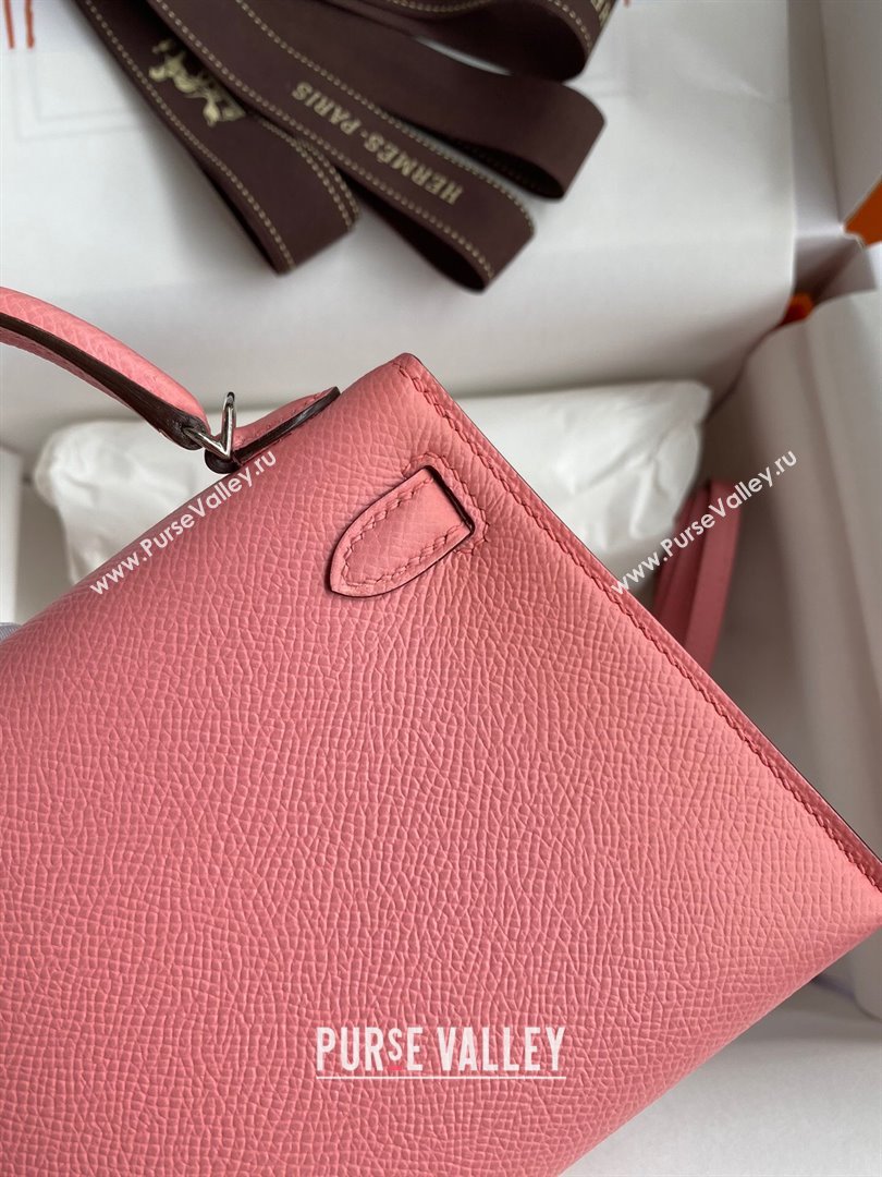 Hermes Mini Kelly II Bag 19cm in Original Epsom Leather Milk Shake Pink/Silver 2024 (Full Handmade) (XYA-24030105)