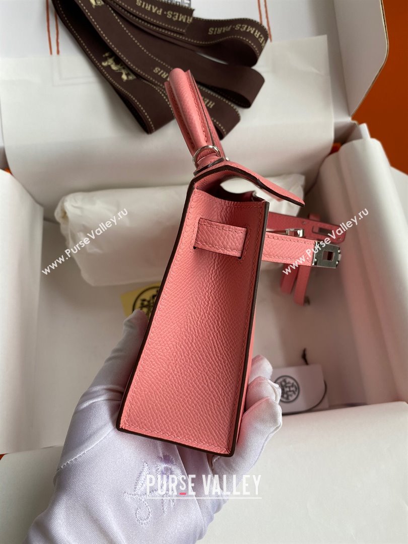 Hermes Mini Kelly II Bag 19cm in Original Epsom Leather Milk Shake Pink/Silver 2024 (Full Handmade) (XYA-24030105)