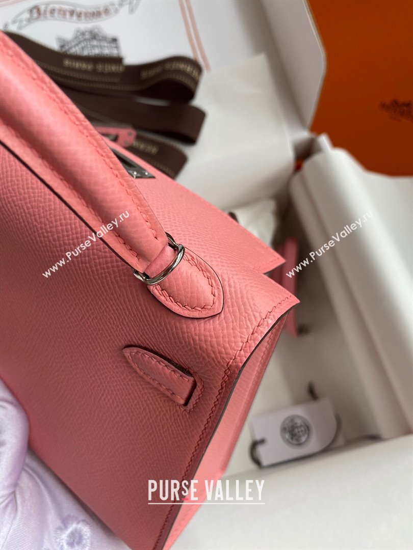 Hermes Mini Kelly II Bag 19cm in Original Epsom Leather Milk Shake Pink/Silver 2024 (Full Handmade) (XYA-24030105)