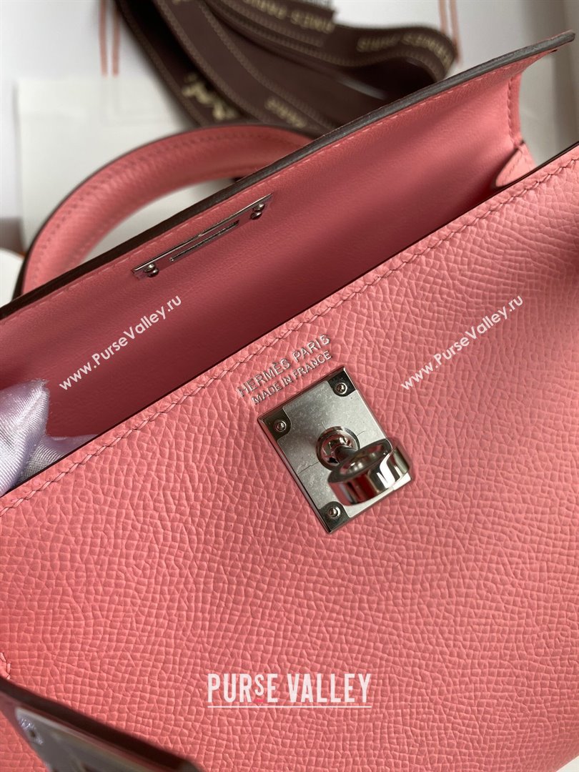 Hermes Mini Kelly II Bag 19cm in Original Epsom Leather Milk Shake Pink/Silver 2024 (Full Handmade) (XYA-24030105)