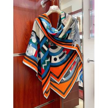 Hermes Cashmere Silk Sqaure Shawl Scarf 140cm H11713 Orange 2023 (A-23111713)