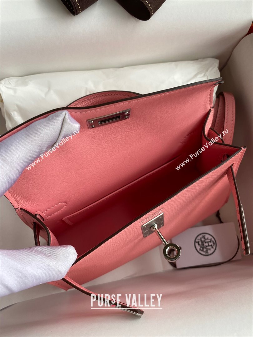 Hermes Mini Kelly II Bag 19cm in Original Epsom Leather Milk Shake Pink/Silver 2024 (Full Handmade) (XYA-24030105)
