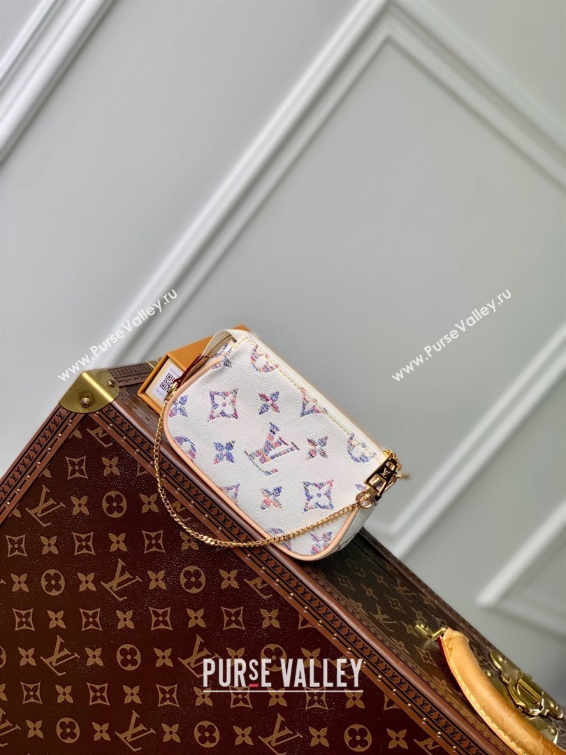 Louis Vuitton Mini Pochette Accessories Clutch in Multicolor Beige Monogram Jacquard Fabric M58009 2024 (K-24061234)