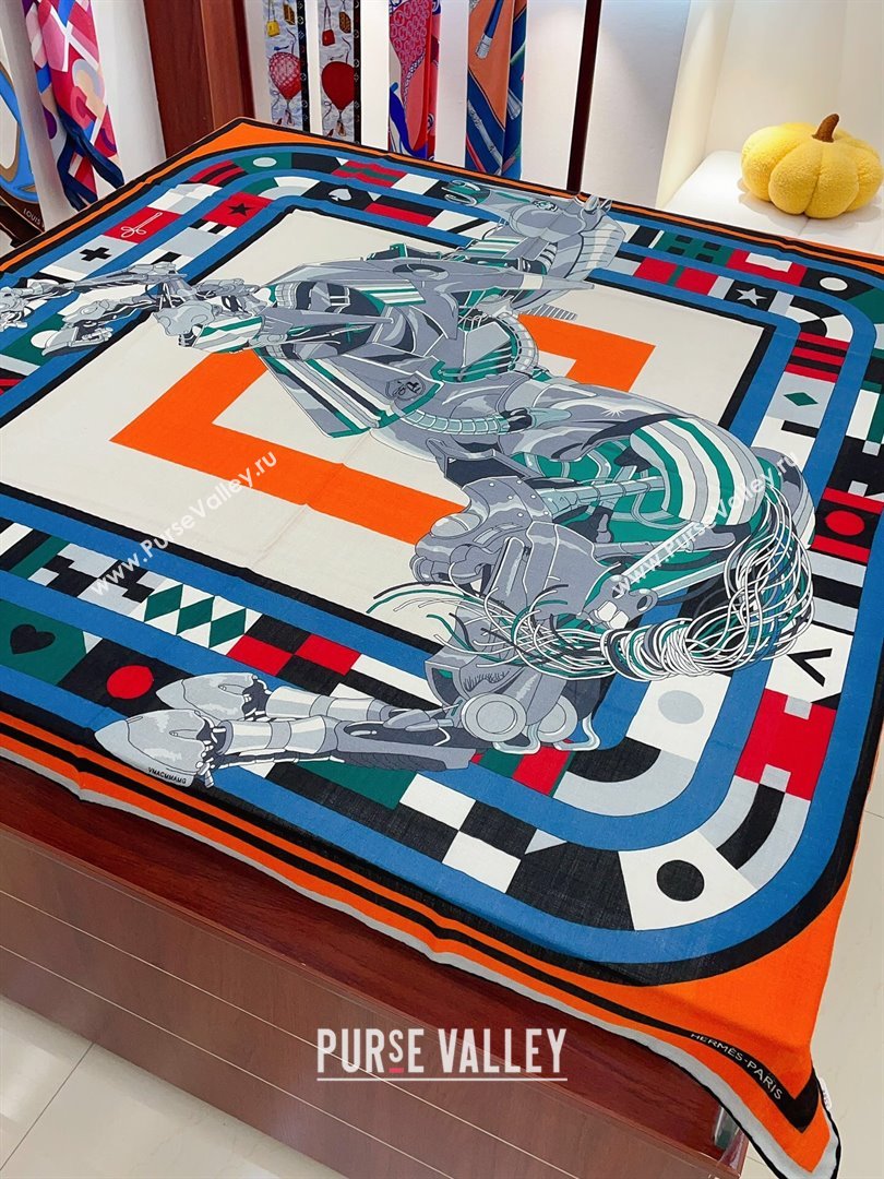 Hermes Cashmere Silk Sqaure Shawl Scarf 140cm H11713 Orange 2023 (A-23111713)