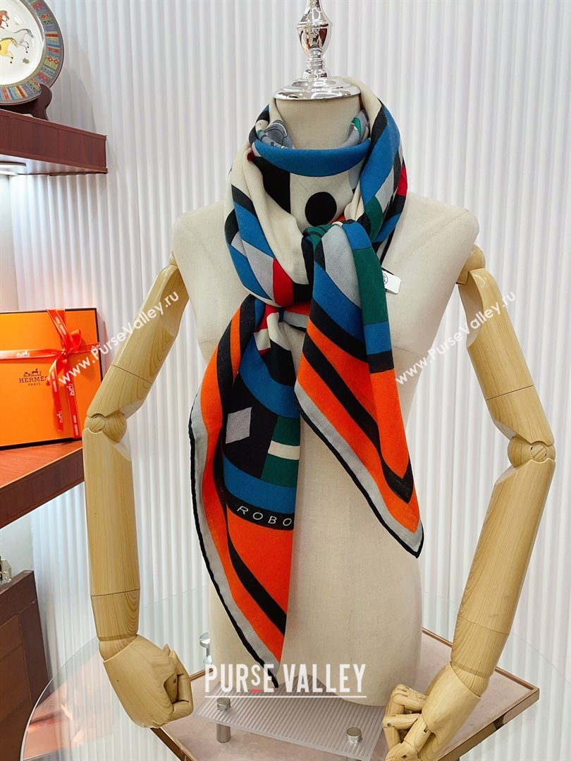 Hermes Cashmere Silk Sqaure Shawl Scarf 140cm H11713 Orange 2023 (A-23111713)