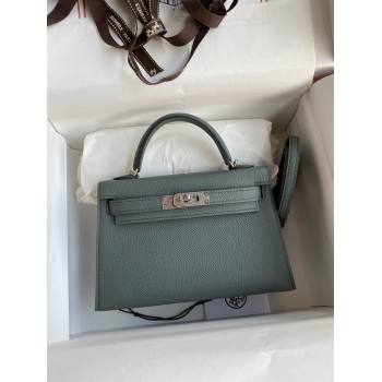 Hermes Mini Kelly II Bag 19cm in Original Epsom Leather Almond Green/Silver 2024 (Full Handmade) (XYA-24030107)