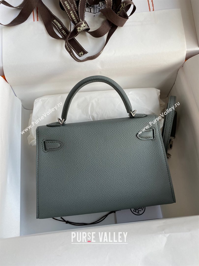 Hermes Mini Kelly II Bag 19cm in Original Epsom Leather Almond Green/Silver 2024 (Full Handmade) (XYA-24030107)