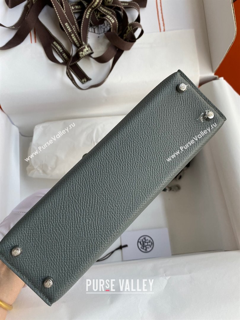 Hermes Mini Kelly II Bag 19cm in Original Epsom Leather Almond Green/Silver 2024 (Full Handmade) (XYA-24030107)