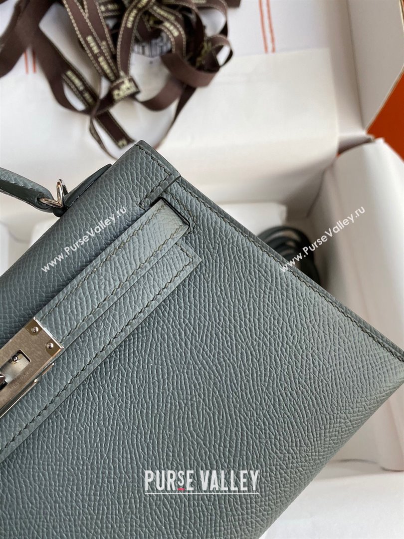 Hermes Mini Kelly II Bag 19cm in Original Epsom Leather Almond Green/Silver 2024 (Full Handmade) (XYA-24030107)