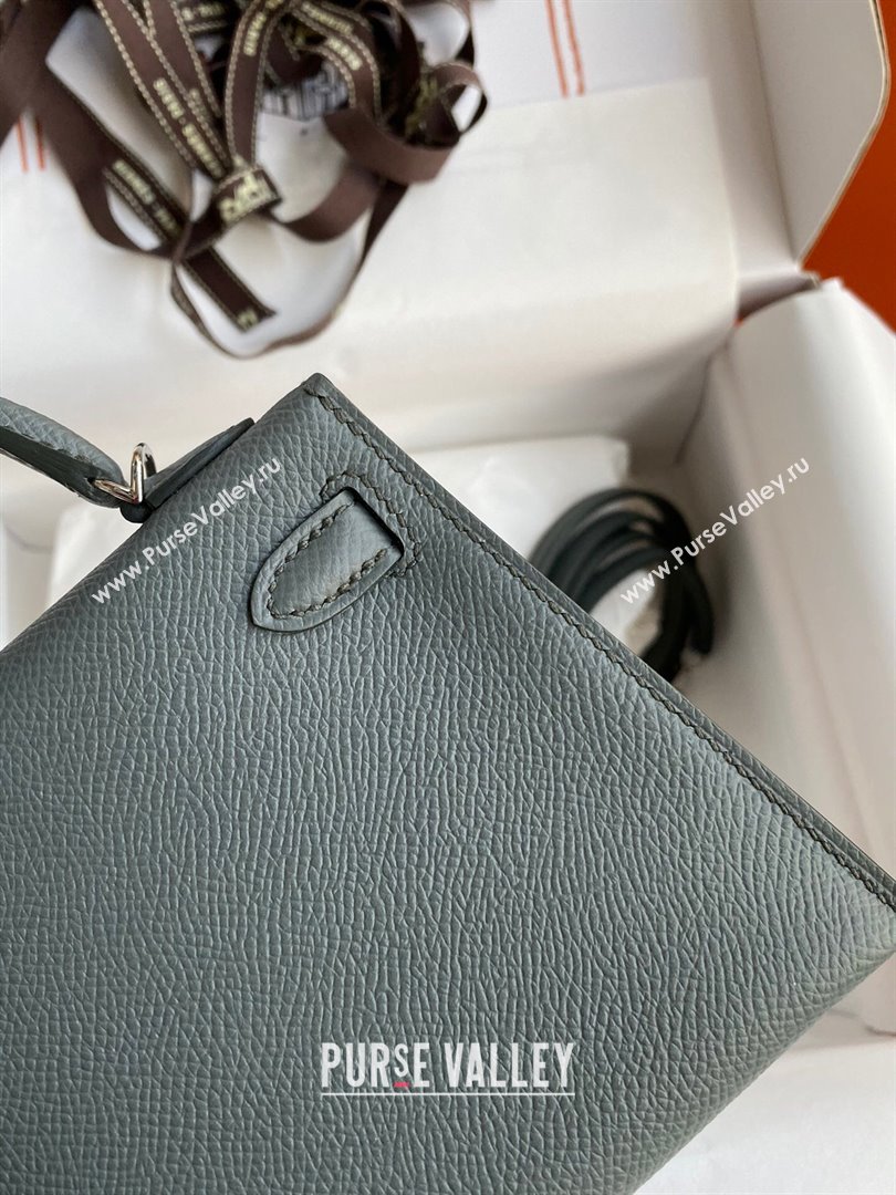 Hermes Mini Kelly II Bag 19cm in Original Epsom Leather Almond Green/Silver 2024 (Full Handmade) (XYA-24030107)