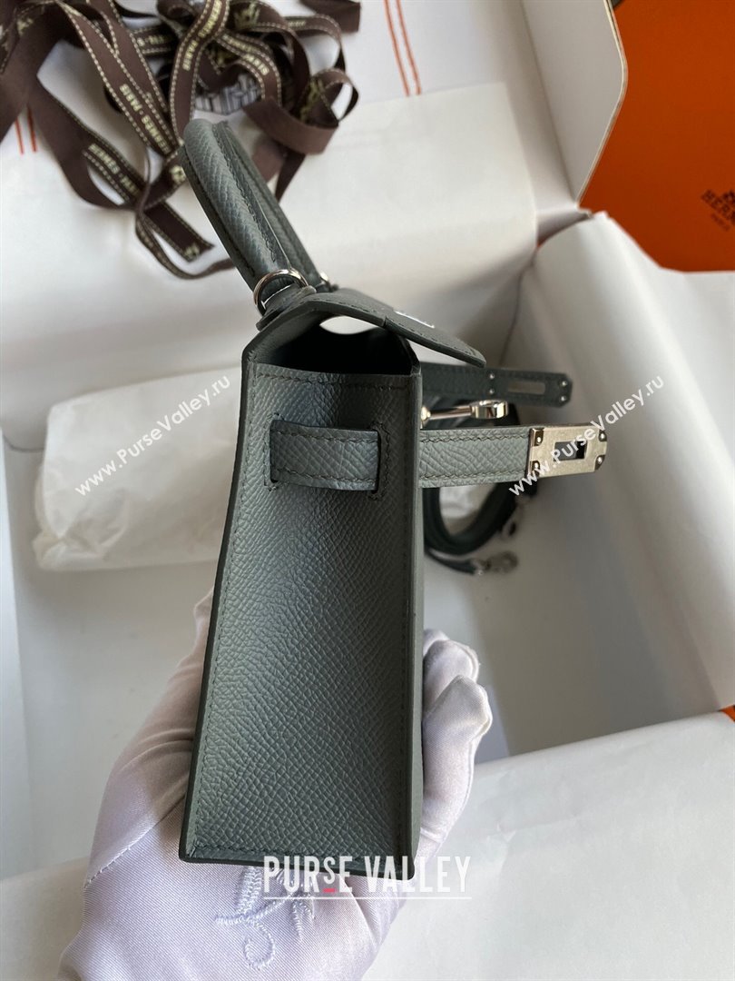 Hermes Mini Kelly II Bag 19cm in Original Epsom Leather Almond Green/Silver 2024 (Full Handmade) (XYA-24030107)