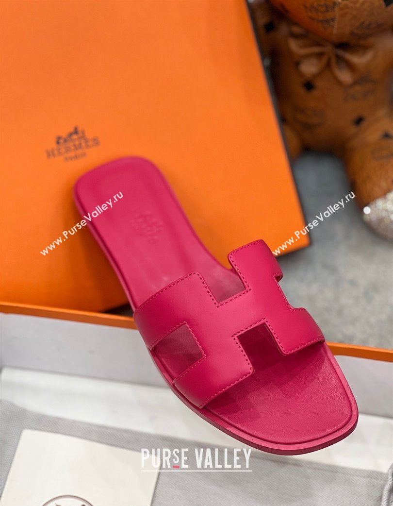 Hermes Oran Classic Flat Slides Sandal in Swift Leather Fuchsia Pink 2025 H02272 (MD-250227022)