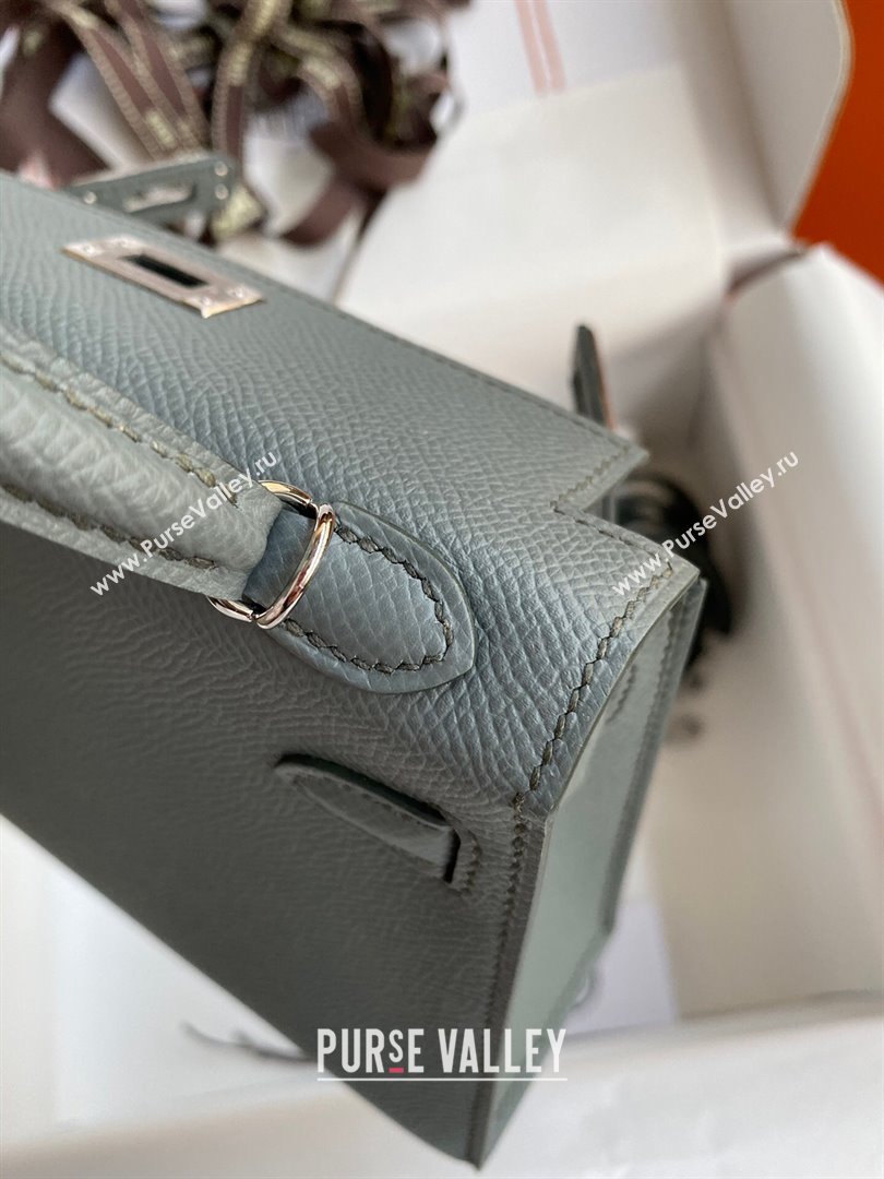 Hermes Mini Kelly II Bag 19cm in Original Epsom Leather Almond Green/Silver 2024 (Full Handmade) (XYA-24030107)