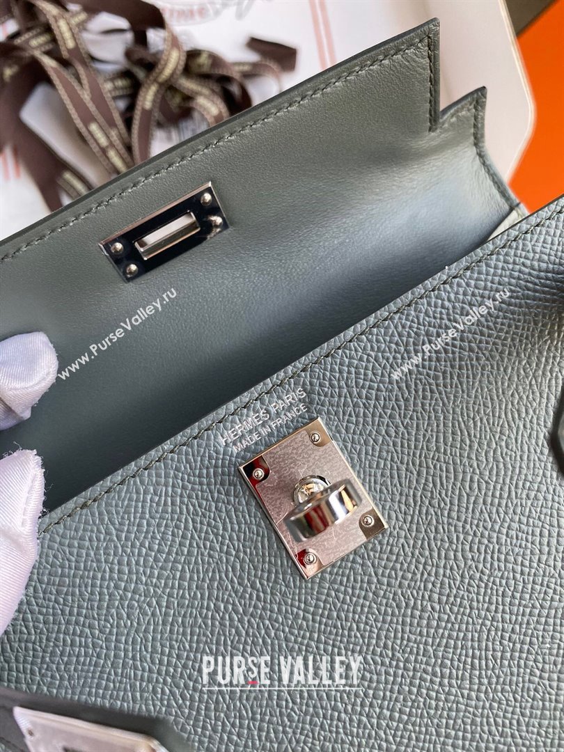 Hermes Mini Kelly II Bag 19cm in Original Epsom Leather Almond Green/Silver 2024 (Full Handmade) (XYA-24030107)