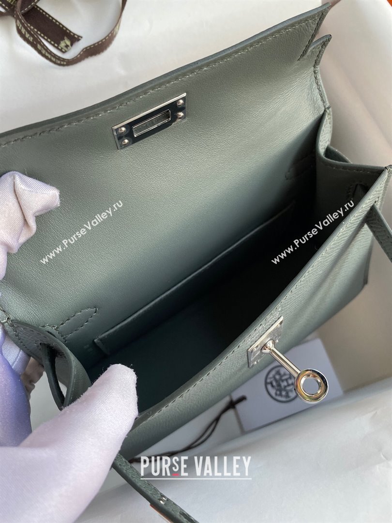 Hermes Mini Kelly II Bag 19cm in Original Epsom Leather Almond Green/Silver 2024 (Full Handmade) (XYA-24030107)