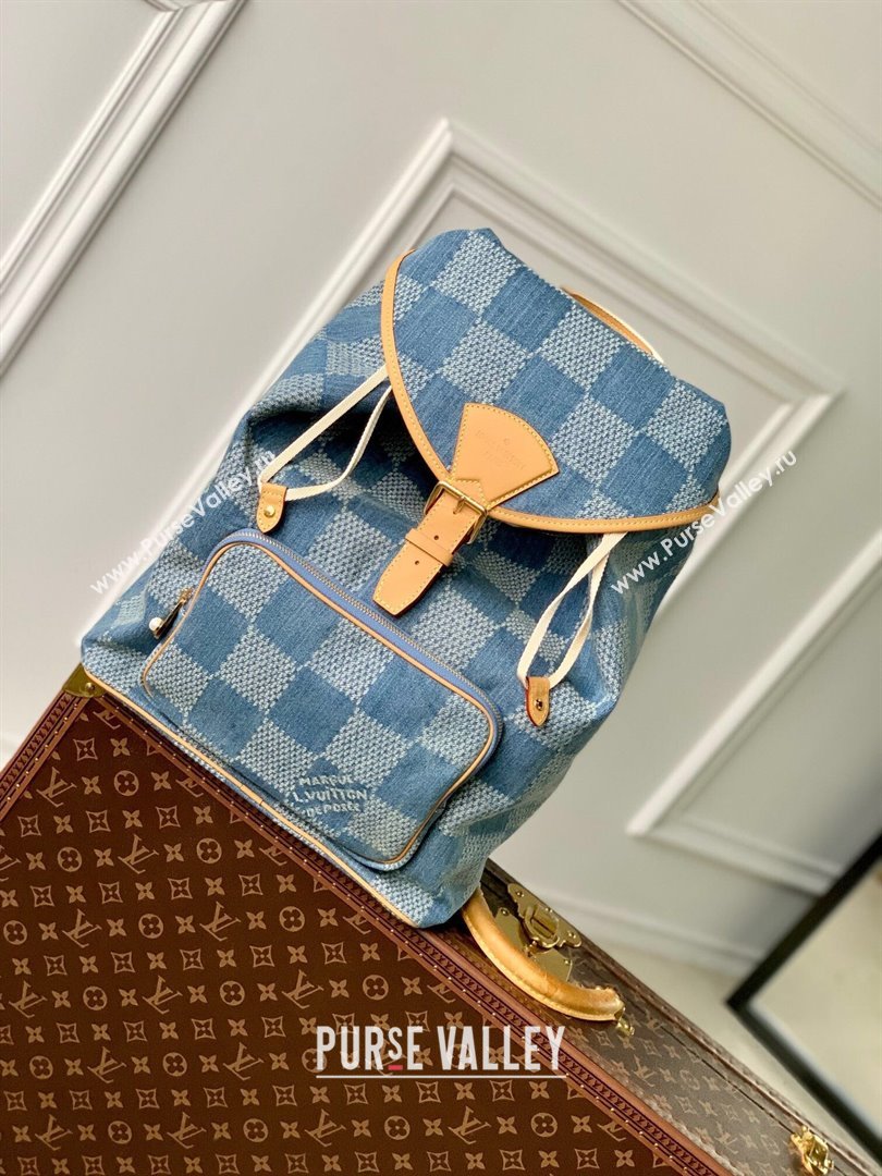 Louis Vuitton Montsouris Backpack N40708 in Damier Denim 3D Cotton Canvas Blue 2024 (K-24061701)