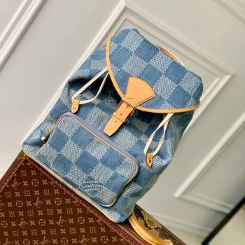 Louis Vuitton Montsouris Backpack N40708 in Damier Denim 3D Cotton Canvas Blue 2024 (K-24061701)