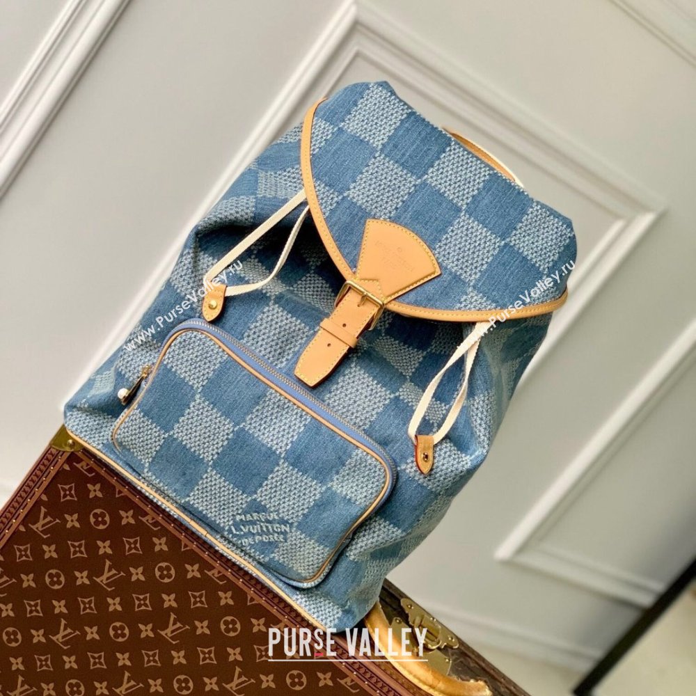 Louis Vuitton Montsouris Backpack N40708 in Damier Denim 3D Cotton Canvas Blue 2024 (K-24061701)