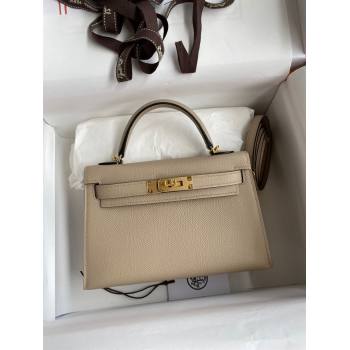 Hermes Mini Kelly II Bag 19cm in Original Epsom Leather Turtledove Grey/Gold 2024 (Full Handmade) (XYA-24030108)