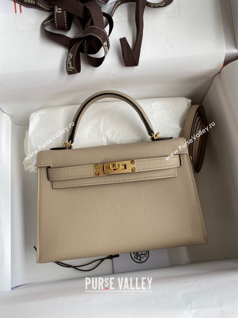 Hermes Mini Kelly II Bag 19cm in Original Epsom Leather Turtledove Grey/Gold 2024 (Full Handmade) (XYA-24030108)