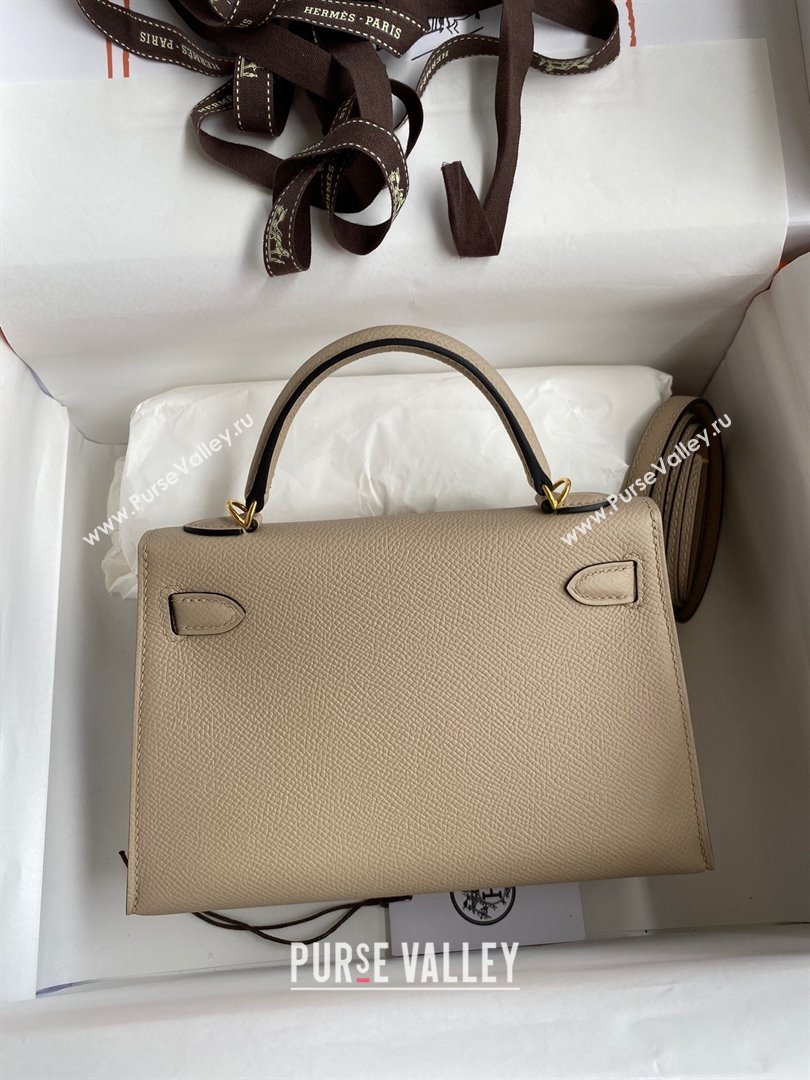 Hermes Mini Kelly II Bag 19cm in Original Epsom Leather Turtledove Grey/Gold 2024 (Full Handmade) (XYA-24030108)