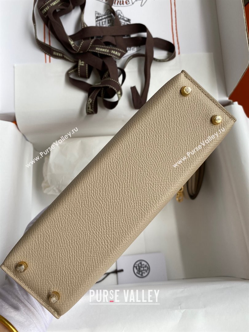 Hermes Mini Kelly II Bag 19cm in Original Epsom Leather Turtledove Grey/Gold 2024 (Full Handmade) (XYA-24030108)