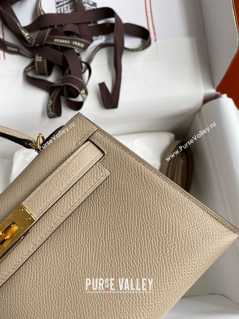 Hermes Mini Kelly II Bag 19cm in Original Epsom Leather Turtledove Grey/Gold 2024 (Full Handmade) (XYA-24030108)