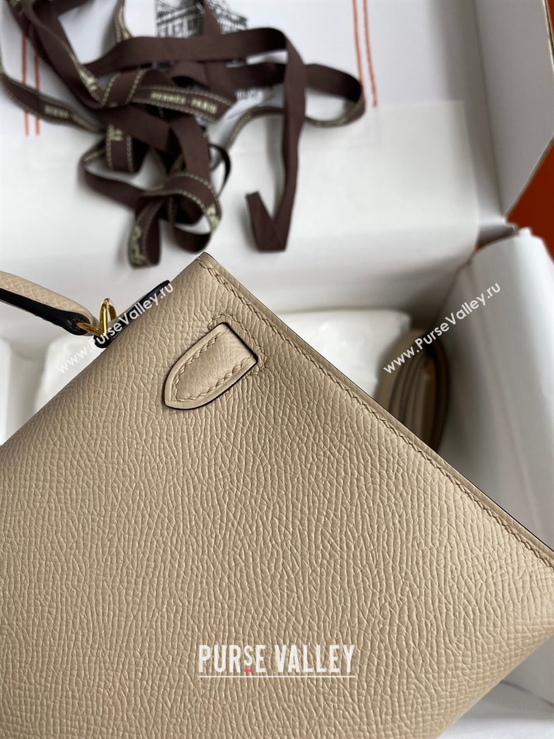 Hermes Mini Kelly II Bag 19cm in Original Epsom Leather Turtledove Grey/Gold 2024 (Full Handmade) (XYA-24030108)