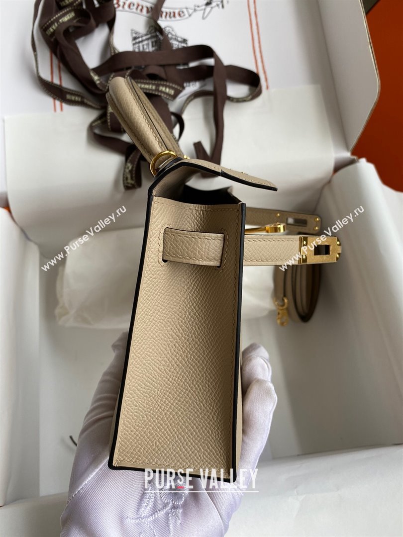 Hermes Mini Kelly II Bag 19cm in Original Epsom Leather Turtledove Grey/Gold 2024 (Full Handmade) (XYA-24030108)