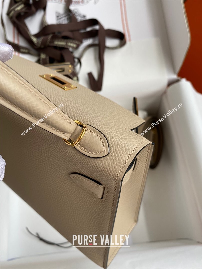 Hermes Mini Kelly II Bag 19cm in Original Epsom Leather Turtledove Grey/Gold 2024 (Full Handmade) (XYA-24030108)