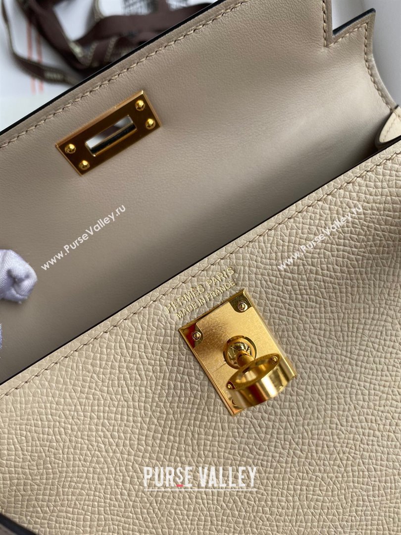 Hermes Mini Kelly II Bag 19cm in Original Epsom Leather Turtledove Grey/Gold 2024 (Full Handmade) (XYA-24030108)