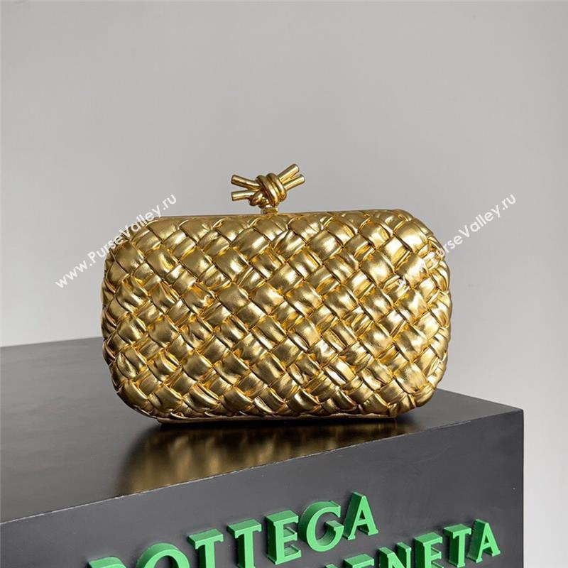 Bottega Veneta Knot Minaudiere Clutch in Pressed Intreccio Laminated Leather 717622 Gold 2023 (MS-23101301)