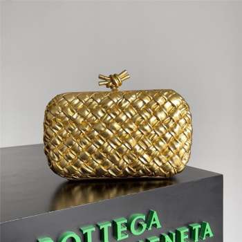 Bottega Veneta Knot Minaudiere Clutch in Pressed Intreccio Laminated Leather 717622 Gold 2023 (MS-23101301)