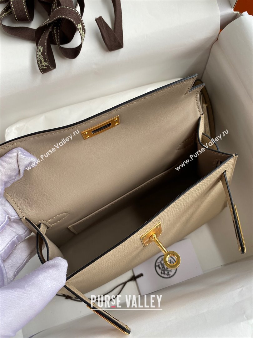 Hermes Mini Kelly II Bag 19cm in Original Epsom Leather Turtledove Grey/Gold 2024 (Full Handmade) (XYA-24030108)