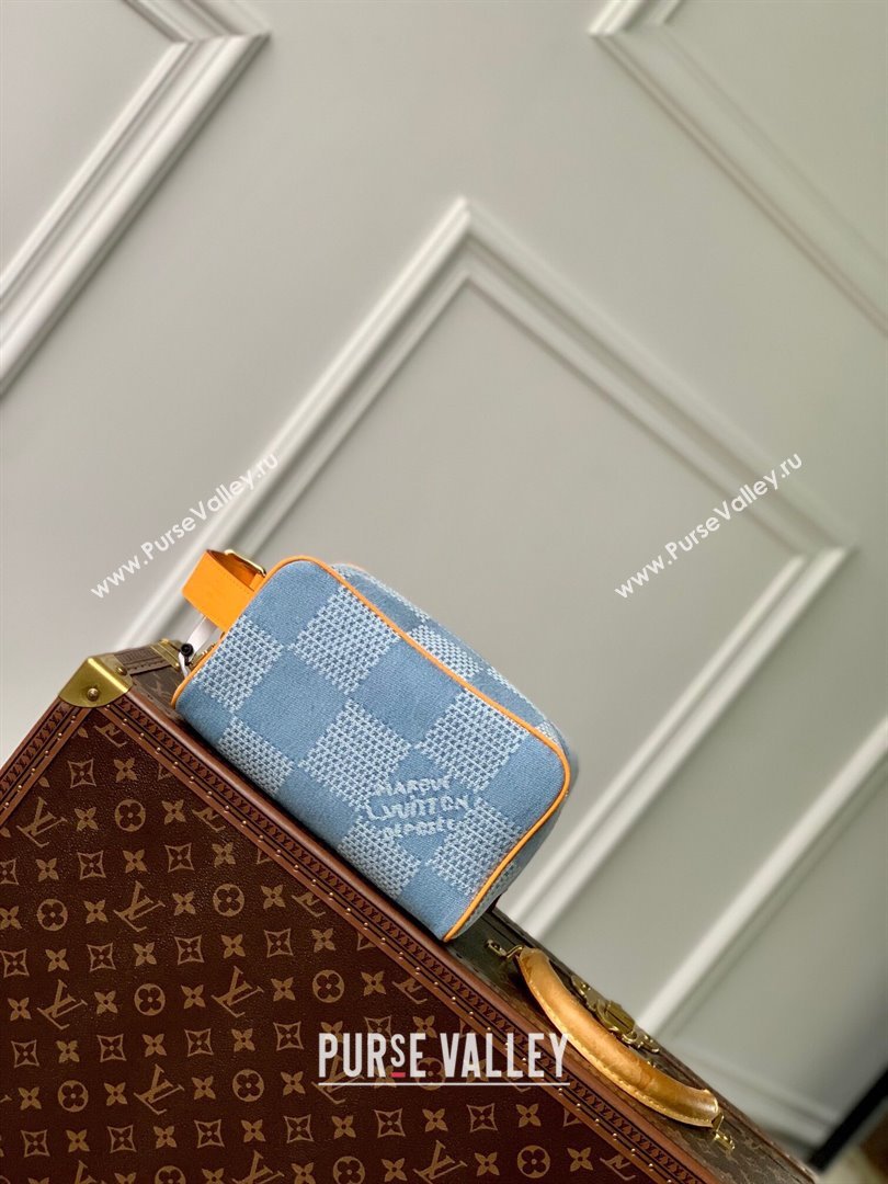 Louis Vuitton Locker Dopp Kit Pouch in Damier Denim 3D Cotton Canvas N47053 Blue 2024 (K-24061702)