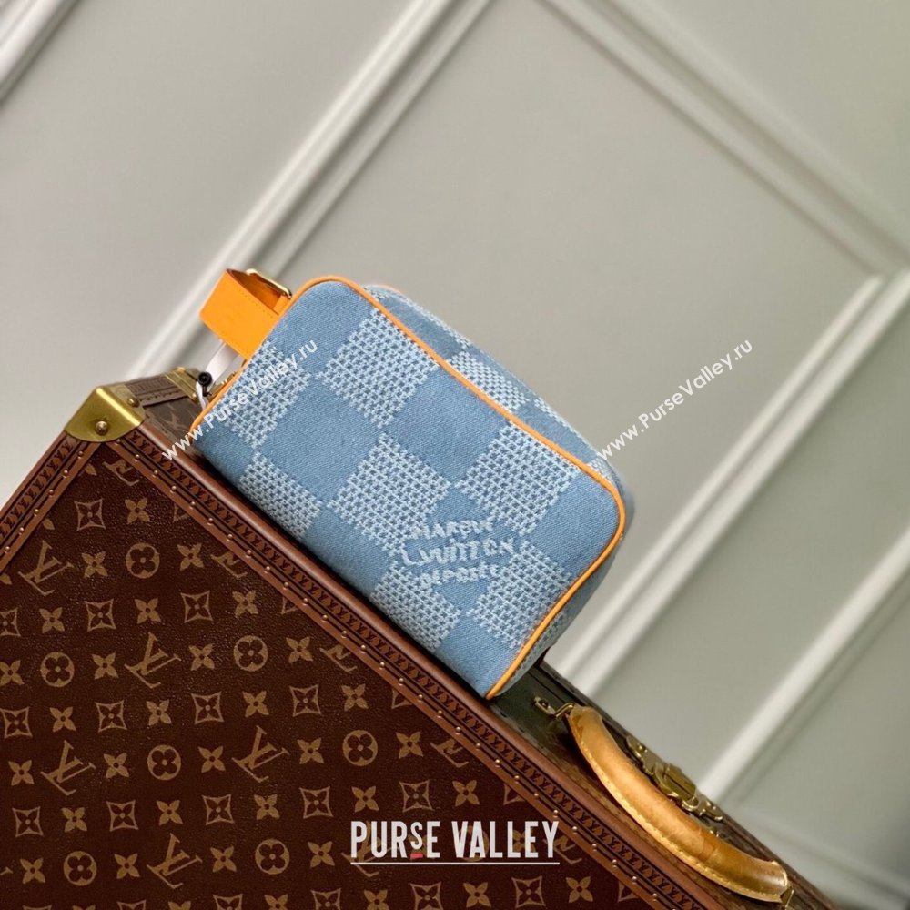 Louis Vuitton Locker Dopp Kit Pouch in Damier Denim 3D Cotton Canvas N47053 Blue 2024 (K-24061702)