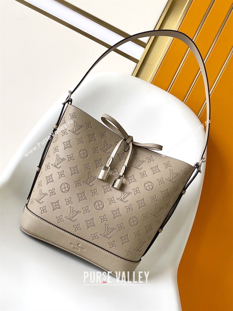 Louis Vuitton Flore Bucket bag in Perforated Mahina Calfskin M12140 Grey 2024 (JUAN-24110823)