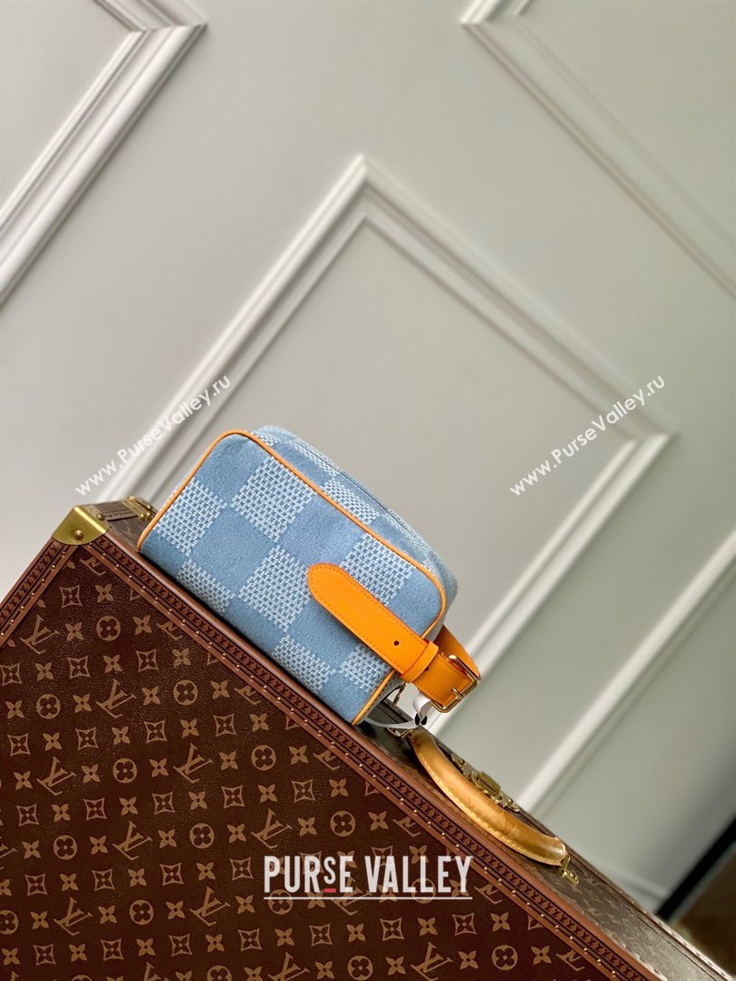 Louis Vuitton Locker Dopp Kit Pouch in Damier Denim 3D Cotton Canvas N47053 Blue 2024 (K-24061702)